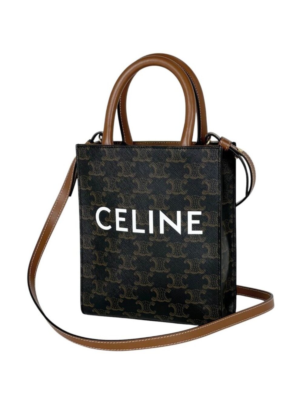 Celine Mini Vertical Cabas Triomphe Tote Bag Black Brown